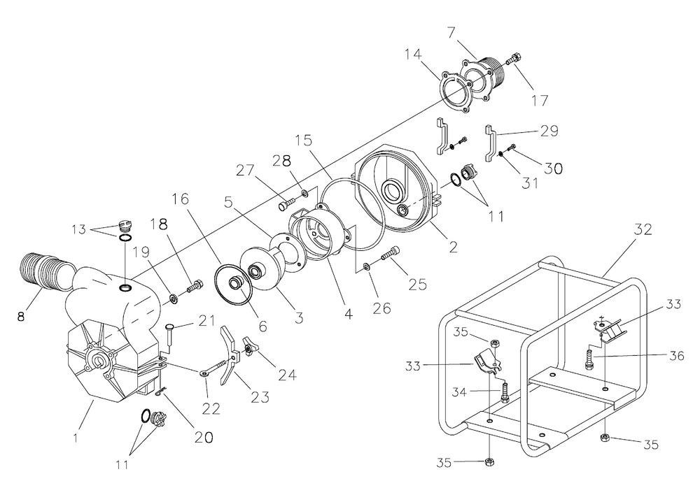 Trash Pump Diagram and Parts List for 073023-0-198GPM  Briggs and Stratton Water Pump